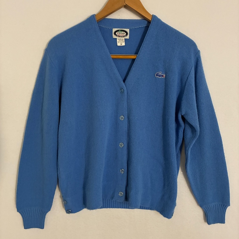 Vtg Izod Sports Lacoste Cardigan Sweater Women 38 (M) Knit Orlon Acrylic Preppy